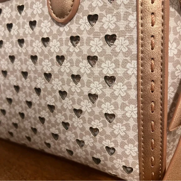 BRANGIO ITALIAN HANDBAG LEATHER HEARTS FLOWERS SHINY CROSSBODY STRAP HANDLES - Picture 4 of 15